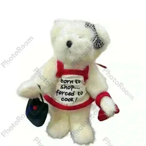 Boyds Bears Razz Bearies Dinah Out Bear Apron Born To Shop 8” Jointed Plush Toy